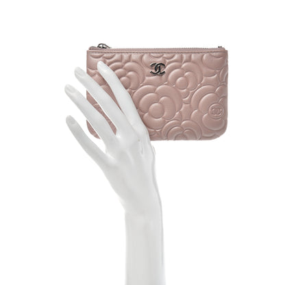 Chanel Goatskin Camellia Embossed Cosmetic Pouch Light Pink 2 of 7