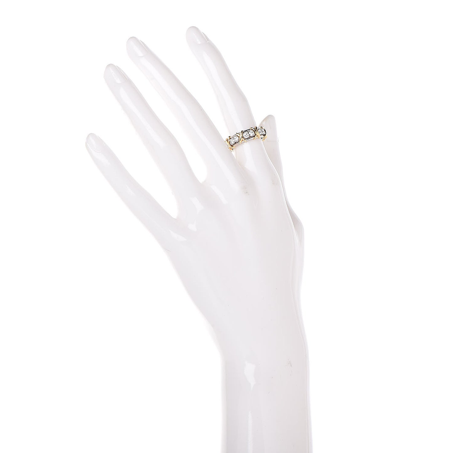 18K Yellow Gold Platinum Diamond Schlumberger Sixteen Stone Ring 48 4.5