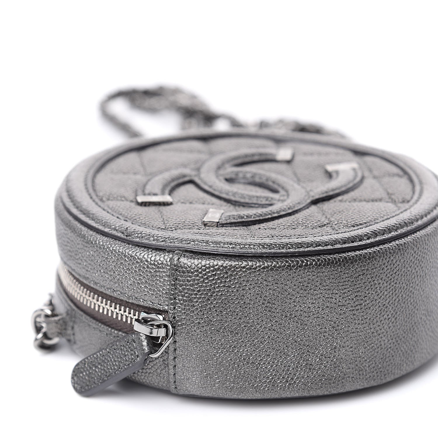 Chanel Metallic Caviar Quilted Round Filigree Crossbody Dark Silver 8 of 10