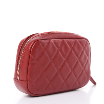 Chanel Lambskin Quilted Small Curvy Pouch Cosmetic Case Red 3 of 10