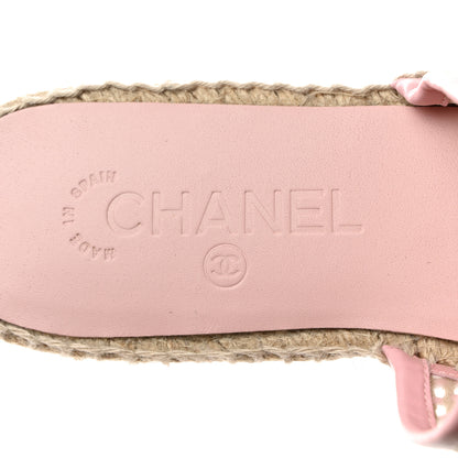 Chanel Mesh Grosgrain Lambskin CC Espadrilles Mule 38 Light Pink Beige 6 of 10