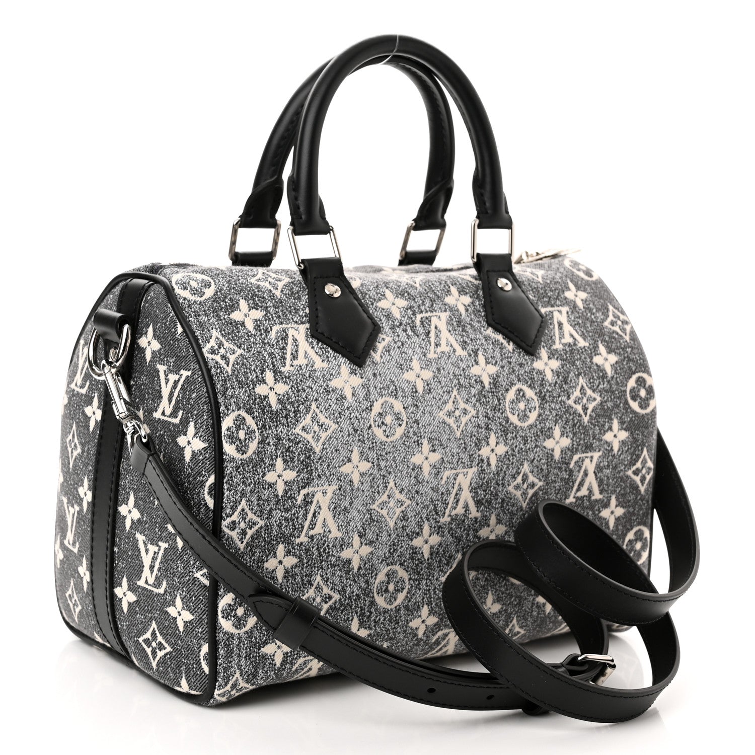 Louis Vuitton Denim Monogram Jacquard Speedy Bandouliere 25 Black 3 of 10