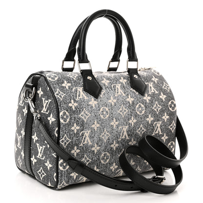 Louis Vuitton Denim Monogram Jacquard Speedy Bandouliere 25 Black 3 of 10