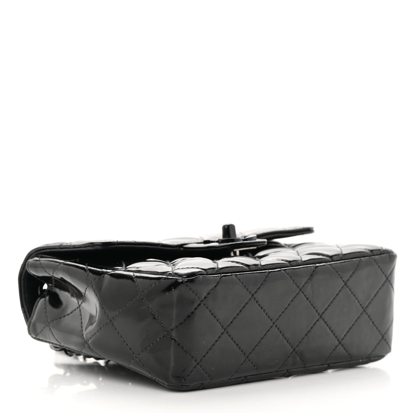 Patent Calfskin Quilted Mini Square Flap So Black