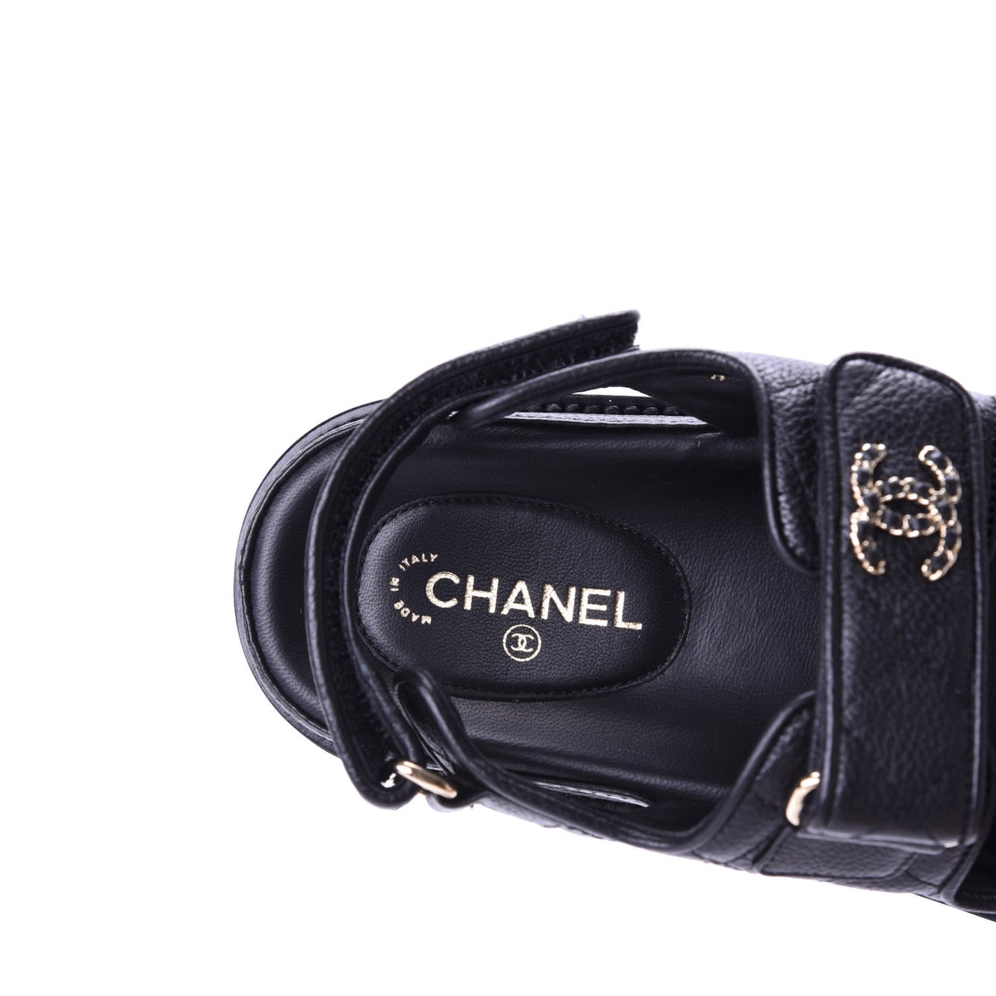 Grained Calfskin Velcro Dad Sandals 36 Black