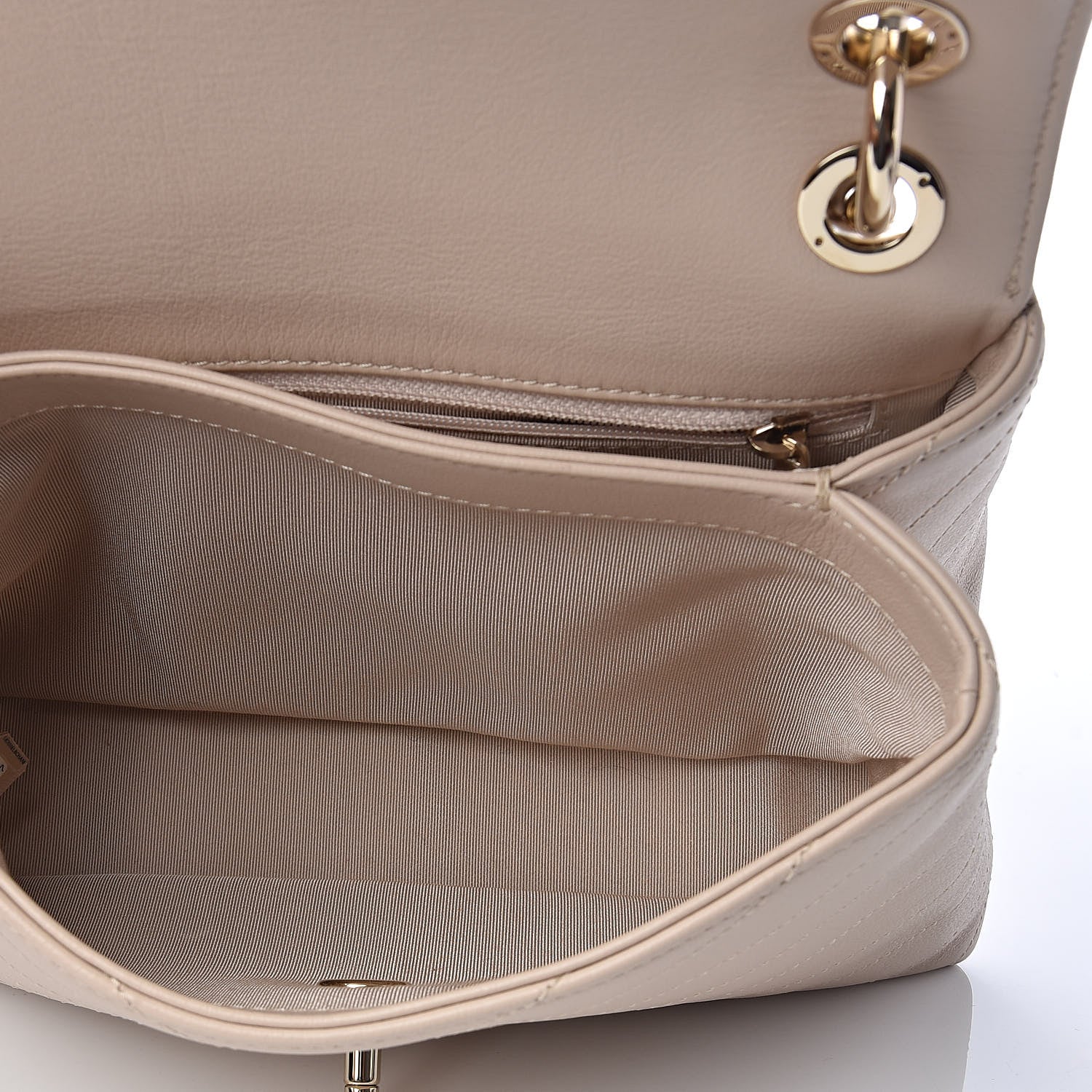 Chanel Grained Calfskin Small Chevron Chic Top Handle Flap Beige 7 of 10