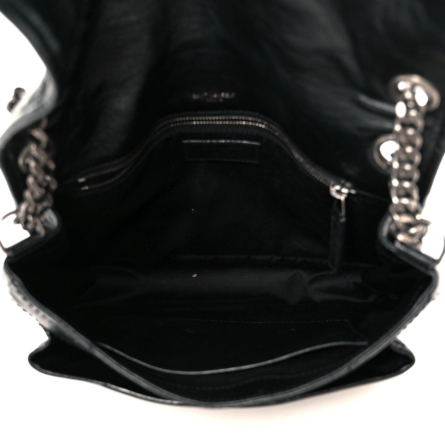 Crinkled Calfskin Matelasse Monogram Medium Niki Chain Satchel Black