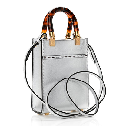 Fendi Vitello Catalan Mirror Plexiglass Mini Fendi Sunshine Shopper Tote Argento 3 of 10