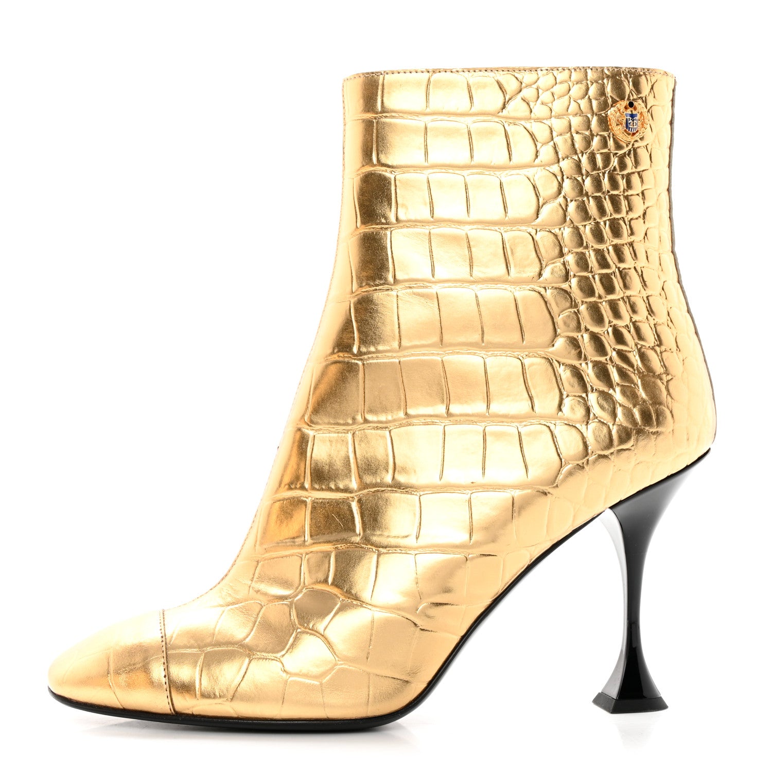 Chanel Calfskin Crocodile Embossed Cap Toe Ankle Boots 40 Gold 1 of 12