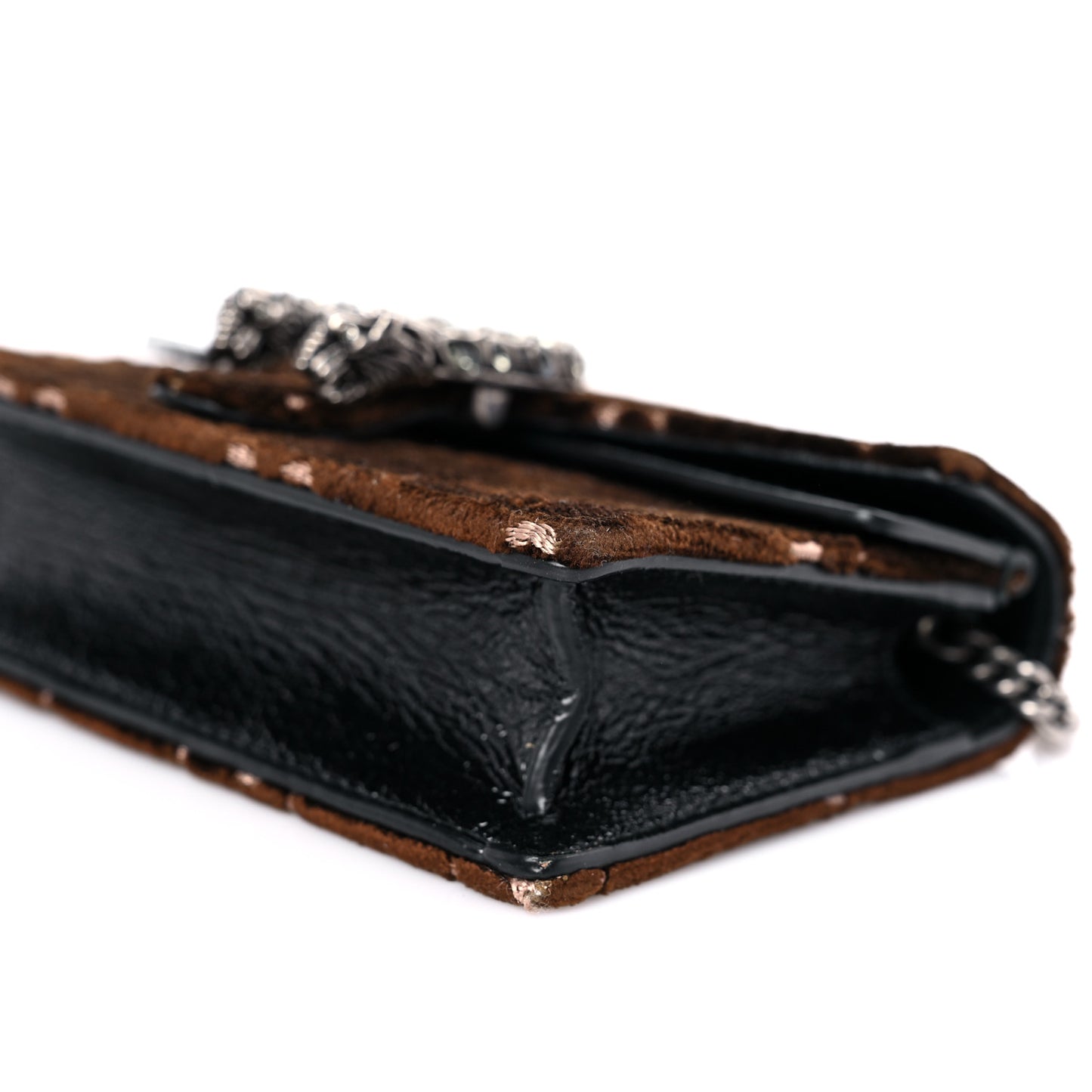 Velvet Skipper Crystal GG Monogram Super Mini Dionysus Shoulder Bag Brown Black Black Diamond