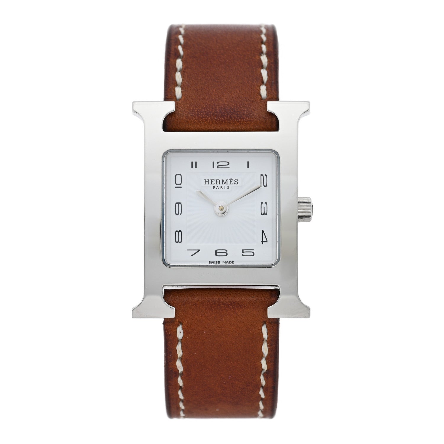 Hermes Stainless Steel Barenia 21mm Heure H Hour Quartz Watch Fauve 1 of 4