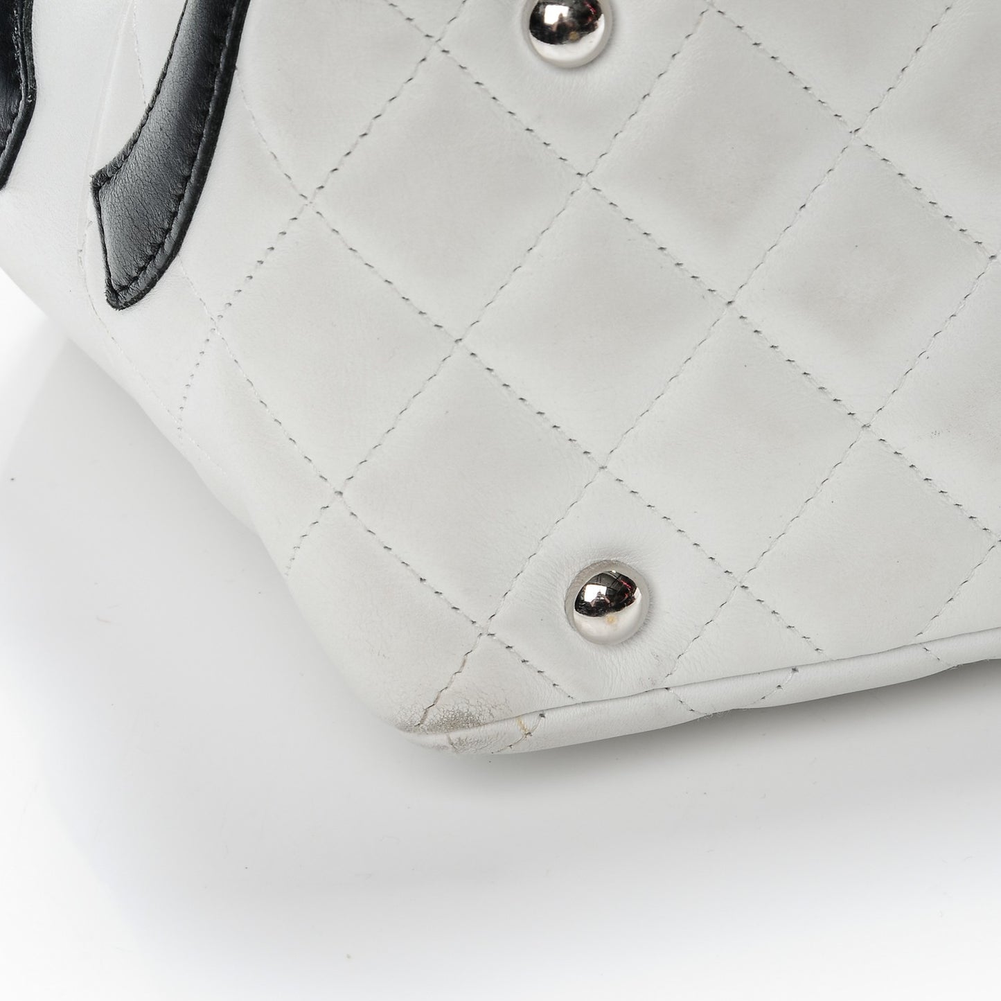 Calfskin Quilted Large Cambon Bowler White Black