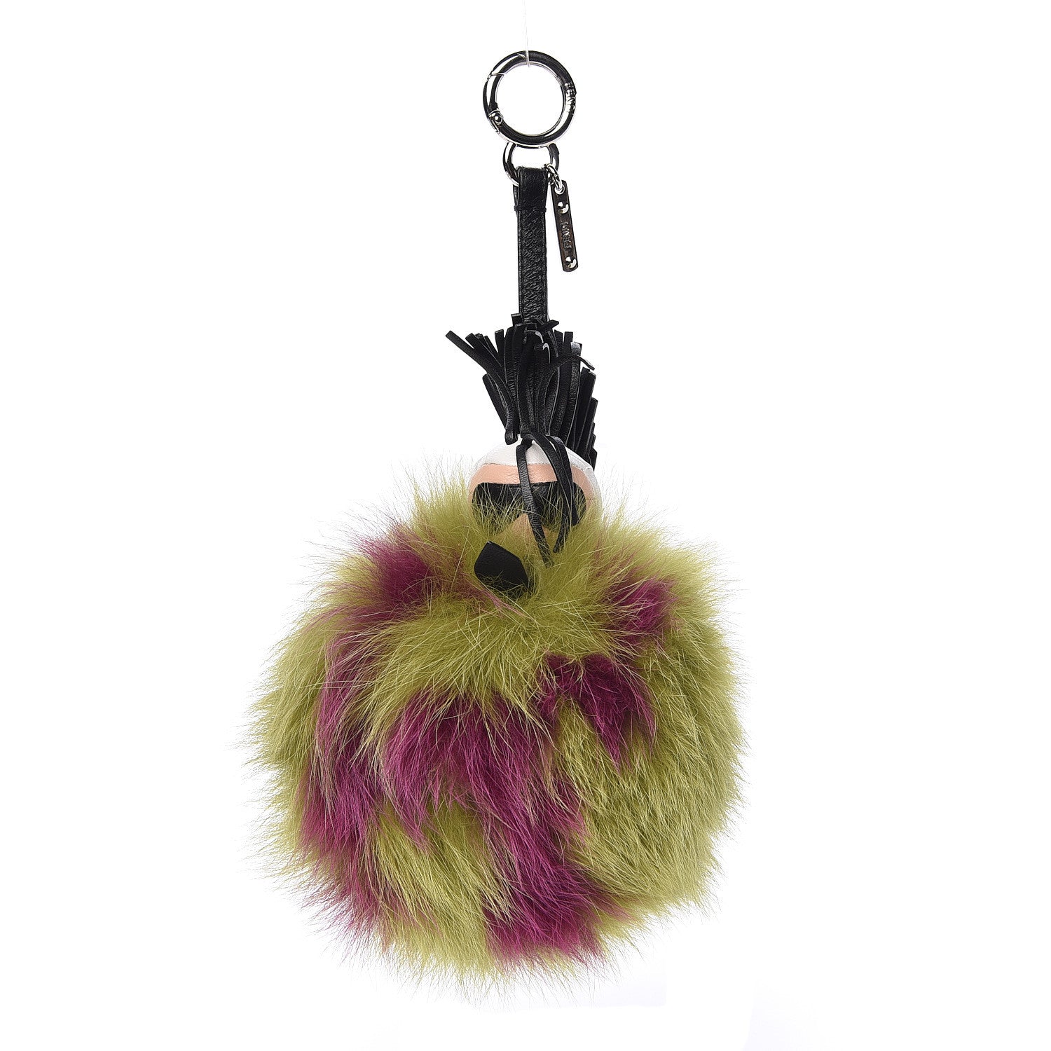 Fendi Fox Fur Shiny Nappa Super Karlito Pom Pom Bag Charm Malachite Multicolor Black 1 of 4