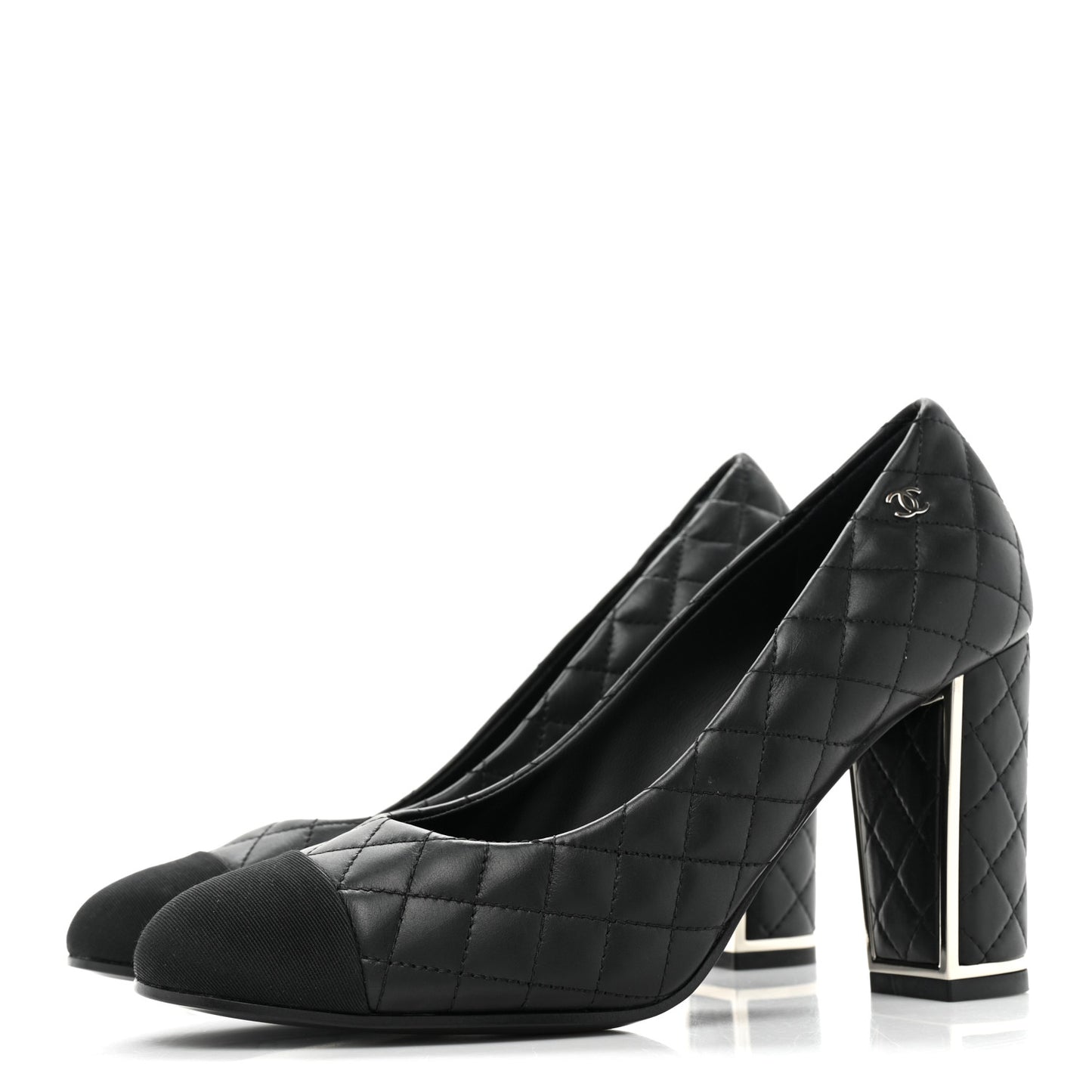 Lambskin Grosgrain Quilted Cap Toe CC Pumps 37.5 Black