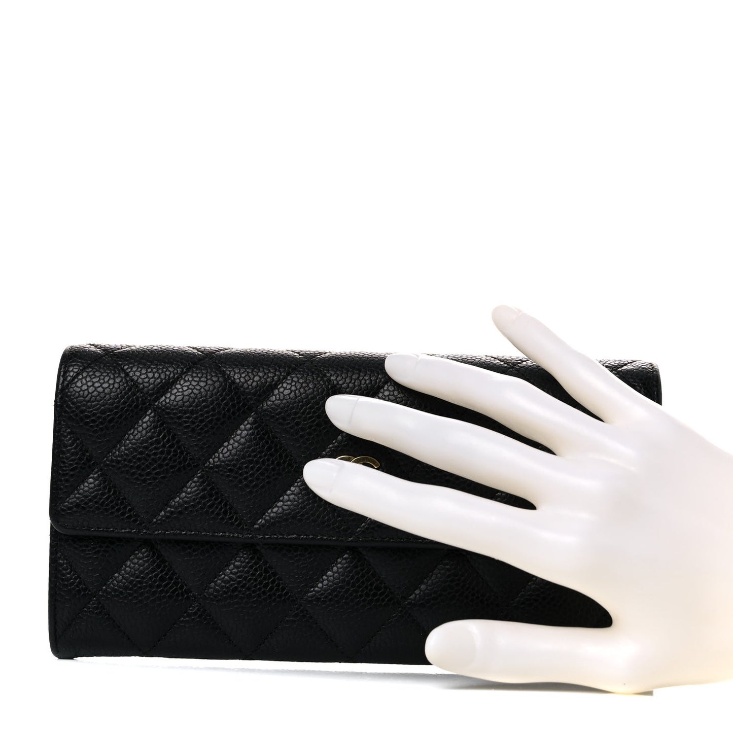 Caviar Quilted Large Gusset Flap Wallet Black