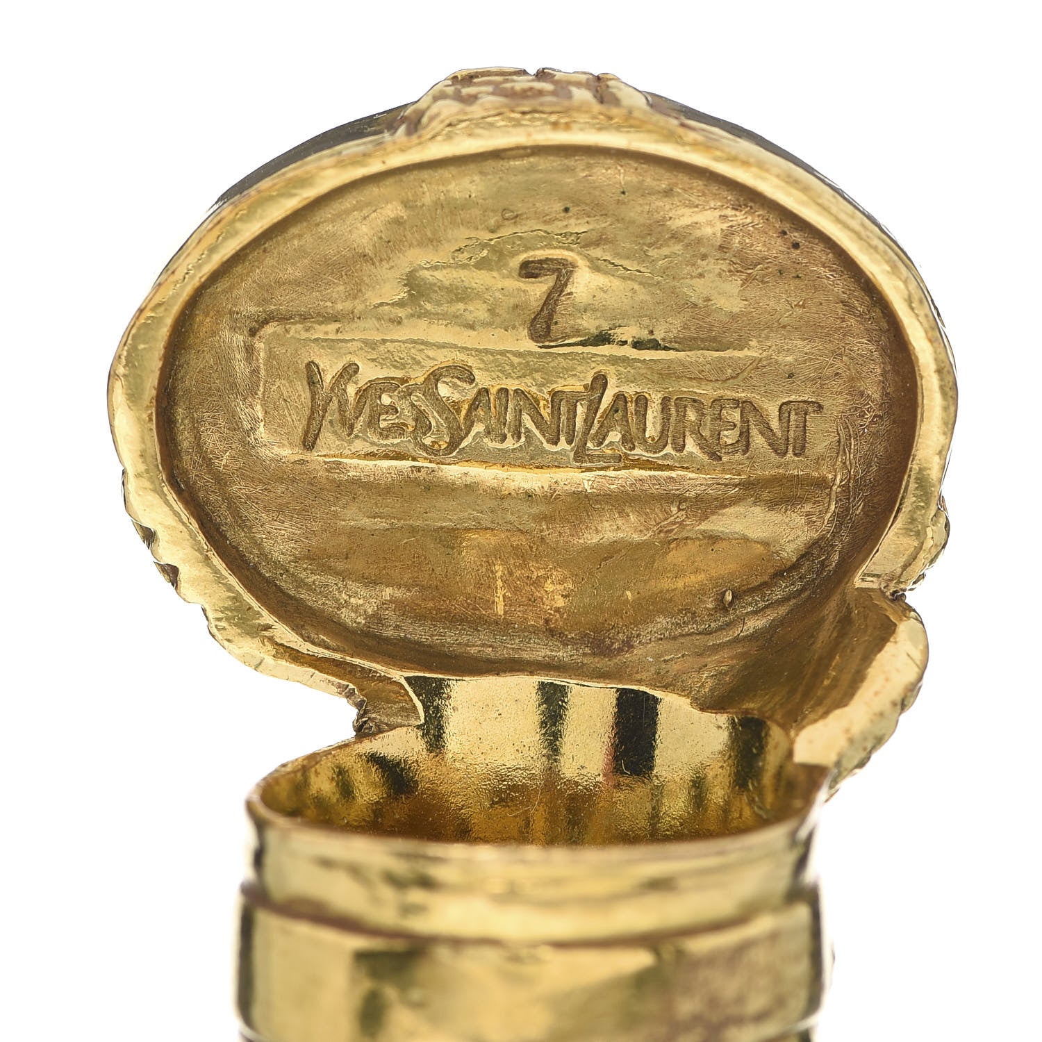 Saint Laurent Glass Cabochon Arty Ovale Ring 7 Gold Turquoise 4 of 4