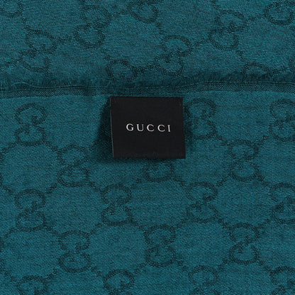 Gucci Wool Silk Monogram Fringe Scarf Blue 3 of 6