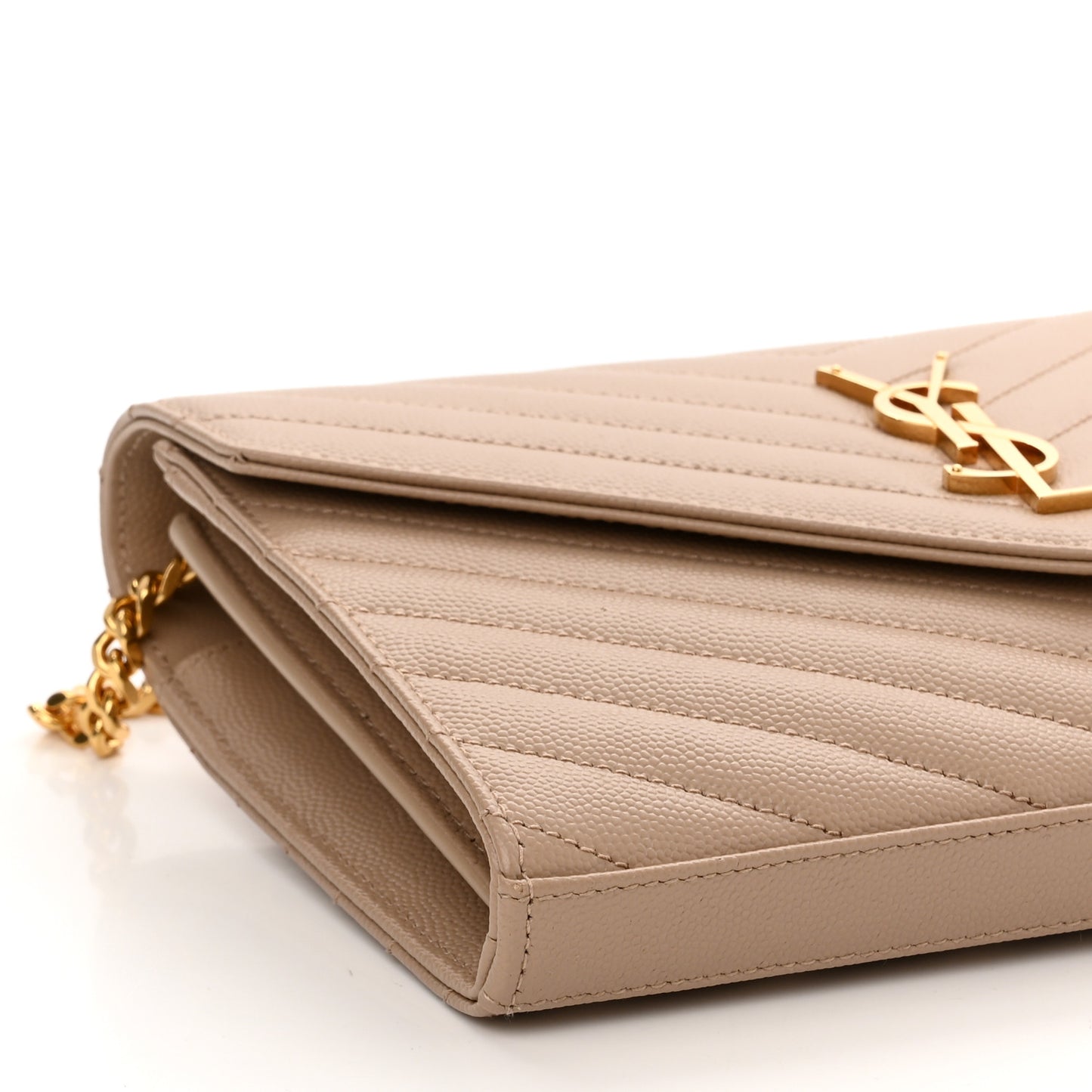 Grain De Poudre Matelasse Chevron Monogram Chain Wallet Deep Beige