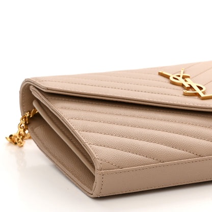 Saint Laurent Grain De Poudre Matelasse Chevron Monogram Chain Wallet Deep Beige 8 of 9