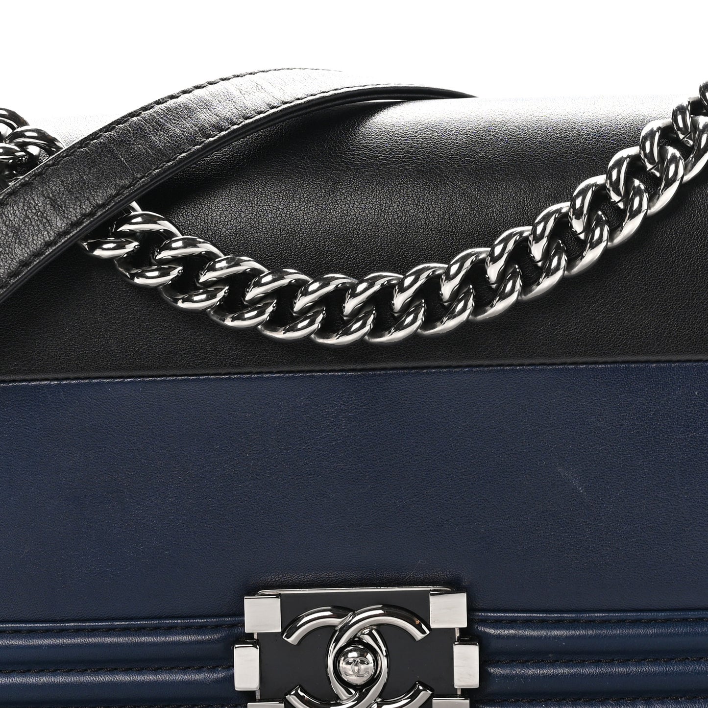 Calfskin Medium Bi-Color Boy Flap Navy Black