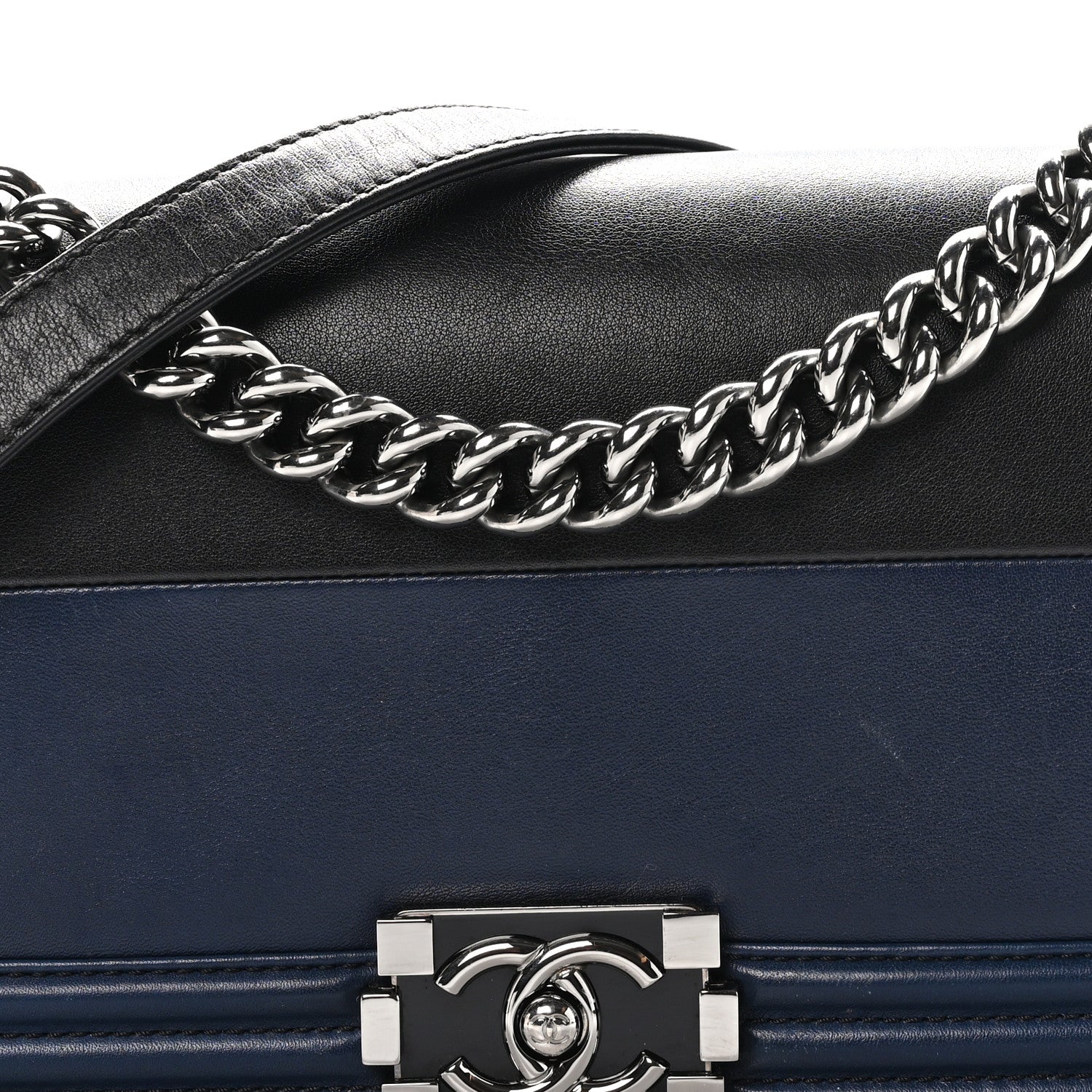 Chanel Calfskin Medium Bi-Color Boy Flap Navy Black 8 of 11