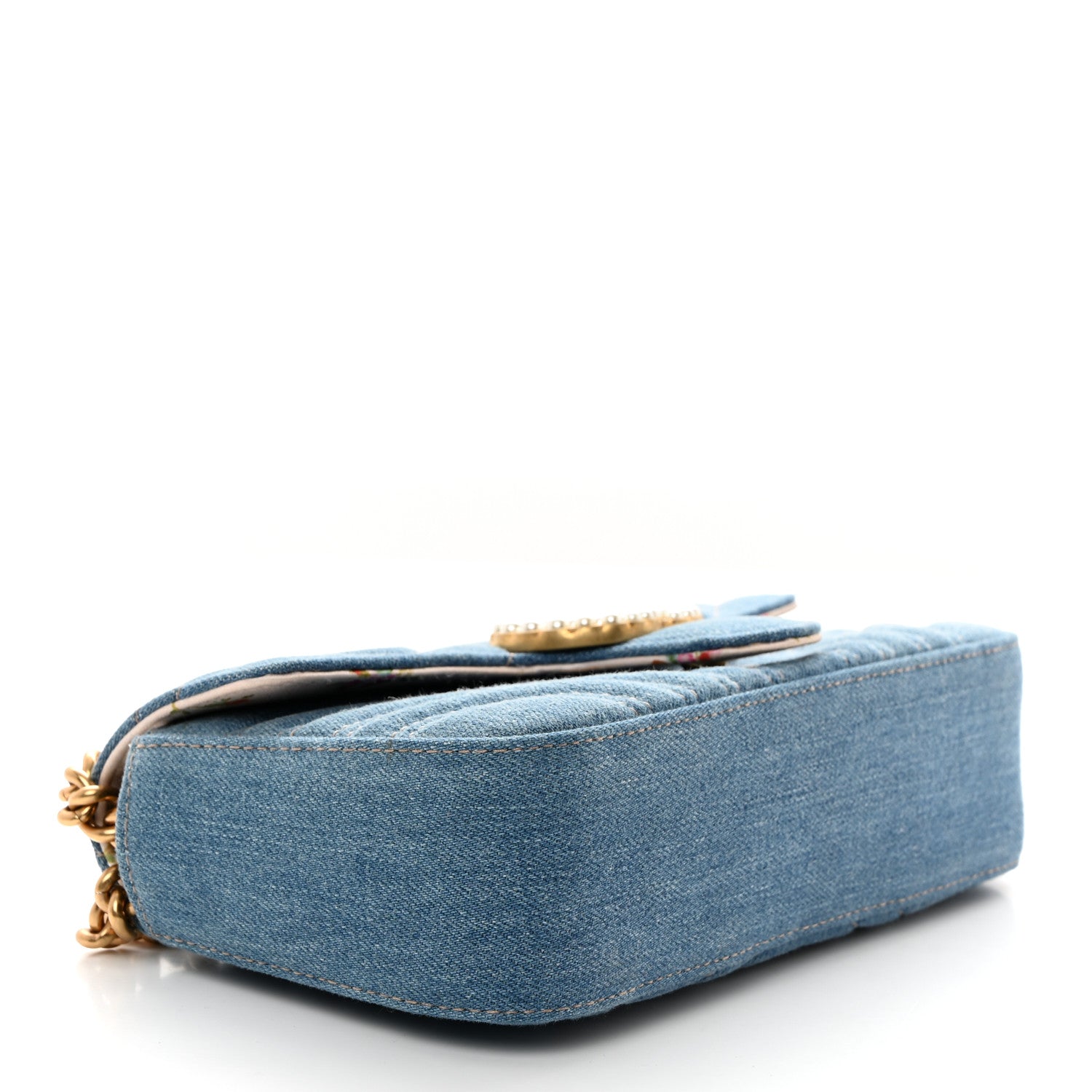Gucci Denim Matelasse Mini Pearly GG Marmont Shoulder Bag Blue 4 of 10