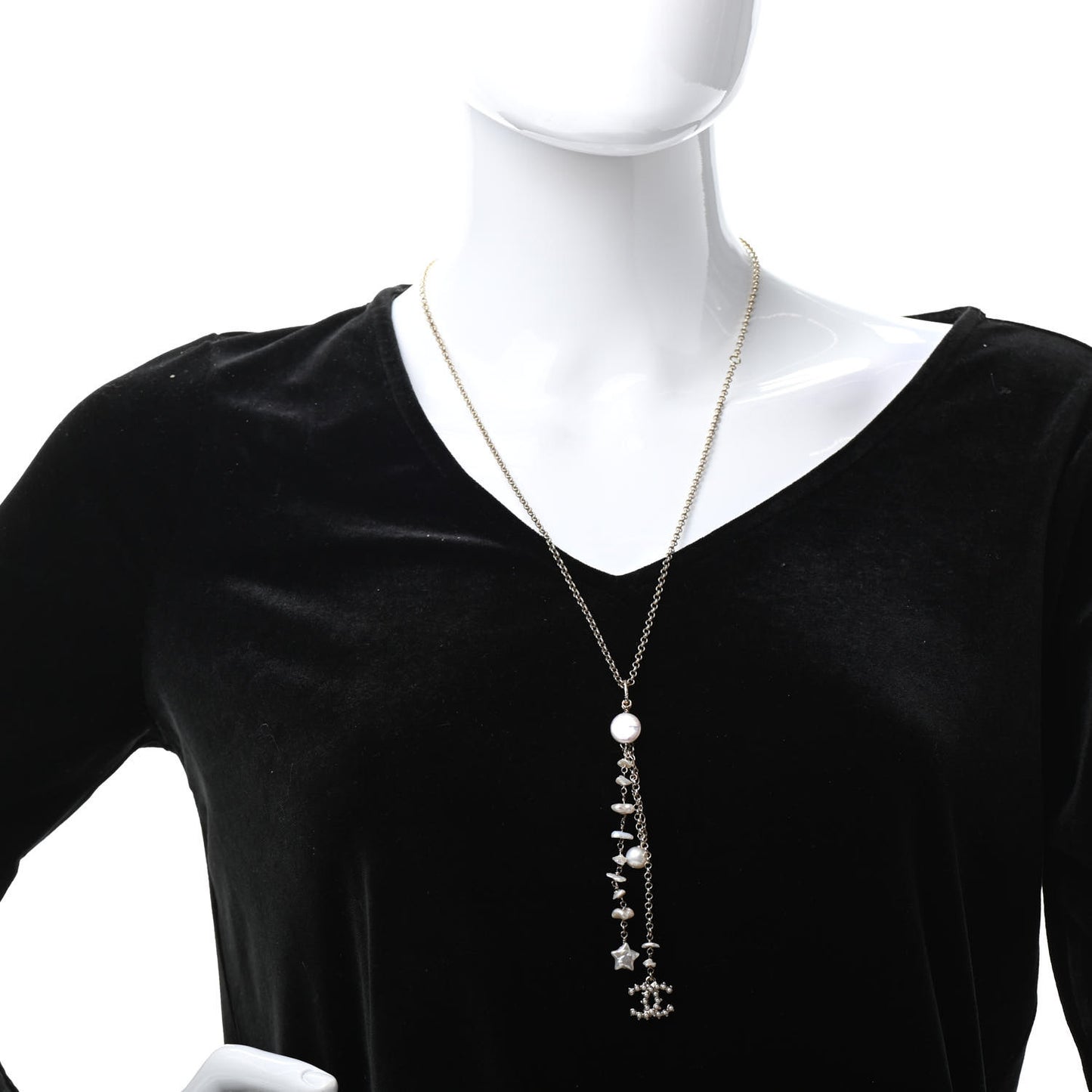 Pearl CC Chain Necklace Gold