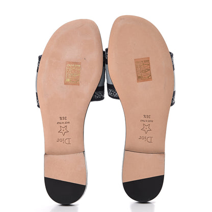 Christian Dior Canvas Tie and Dior Embroidered Dway Flat Slide Sandals 37.5 Denim 5 of 10