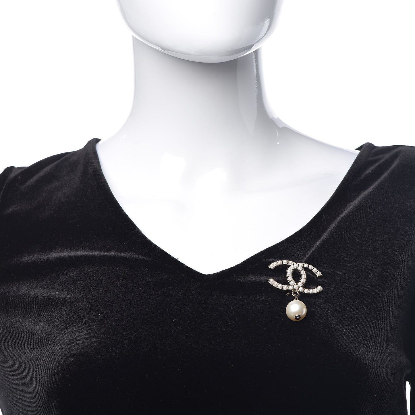 Pearl CC Drop Brooch Gold