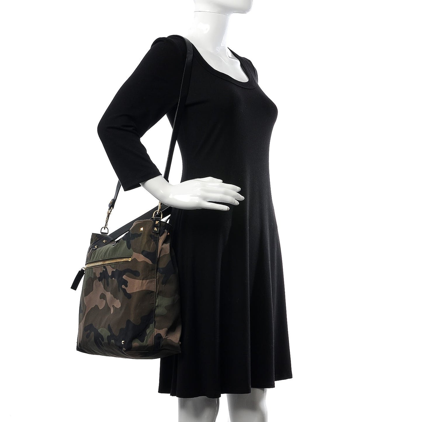 Nylon Camouflage Rockstud Reversible Tote Green Blue Fluo
