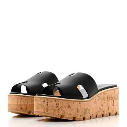 Hermes Calfskin Cork Eze 30 Sandals 37 Black 3 of 10