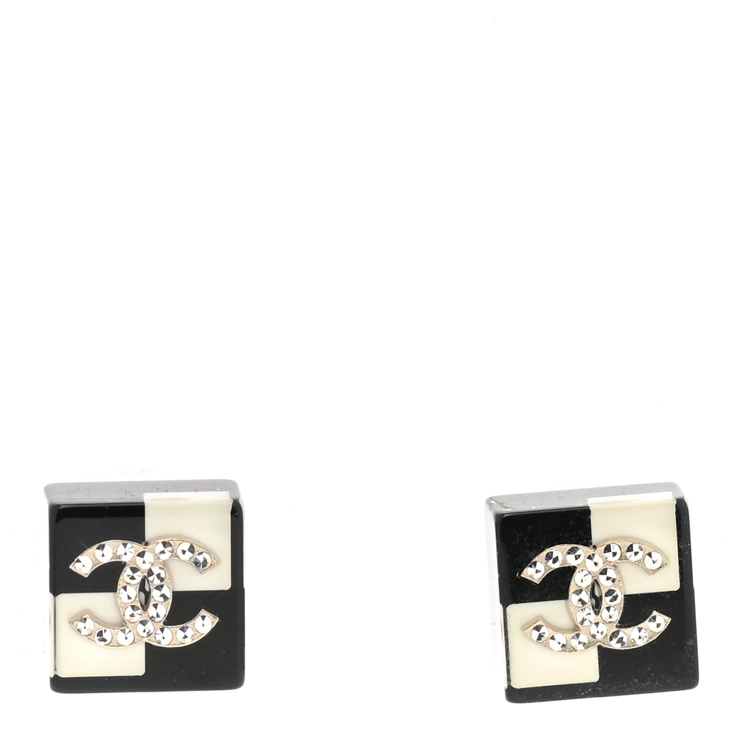 Resin Crystal Geometric Square CC Earrings Black White