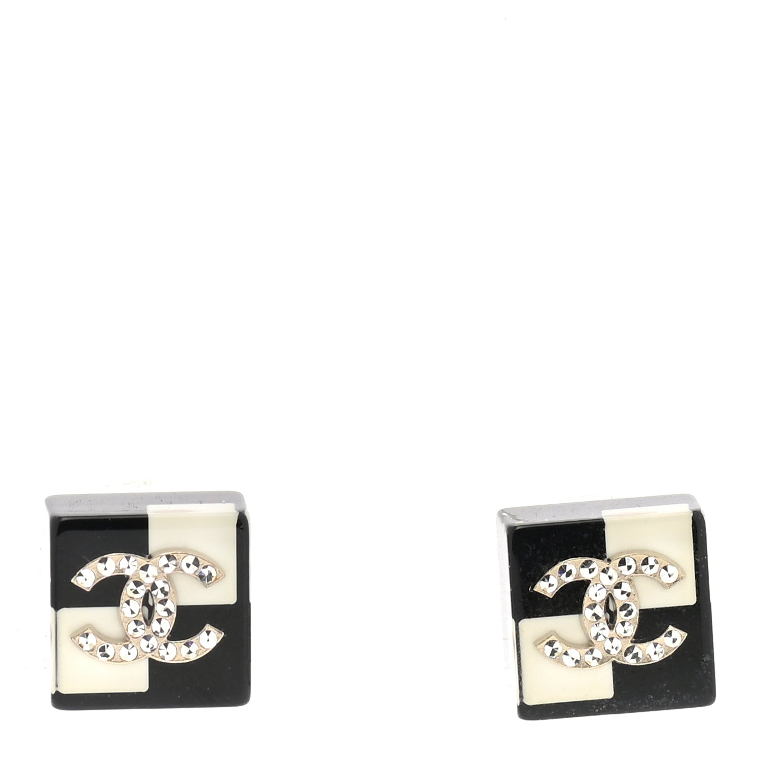 Chanel Resin Crystal Geometric Square CC Earrings Black White 1 of 4