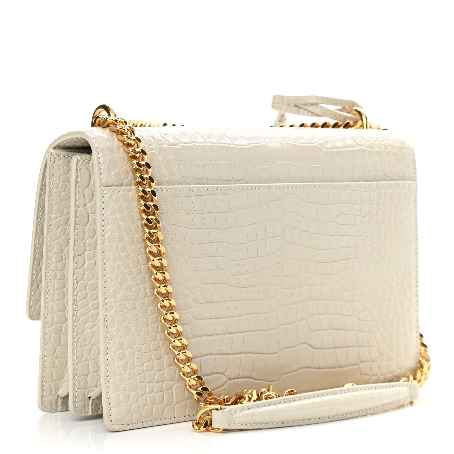 Saint Laurent Calfskin Crocodile Embossed Medium Monogram Sunset Blanc Vintage 3 of 11