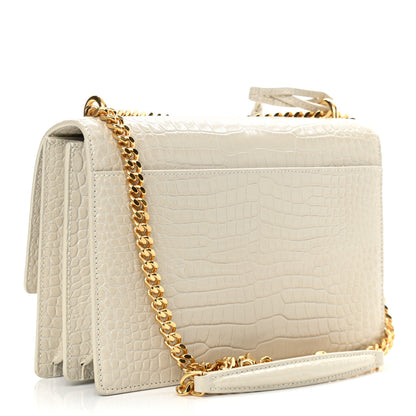 Saint Laurent Calfskin Crocodile Embossed Medium Monogram Sunset Blanc Vintage 3 of 11