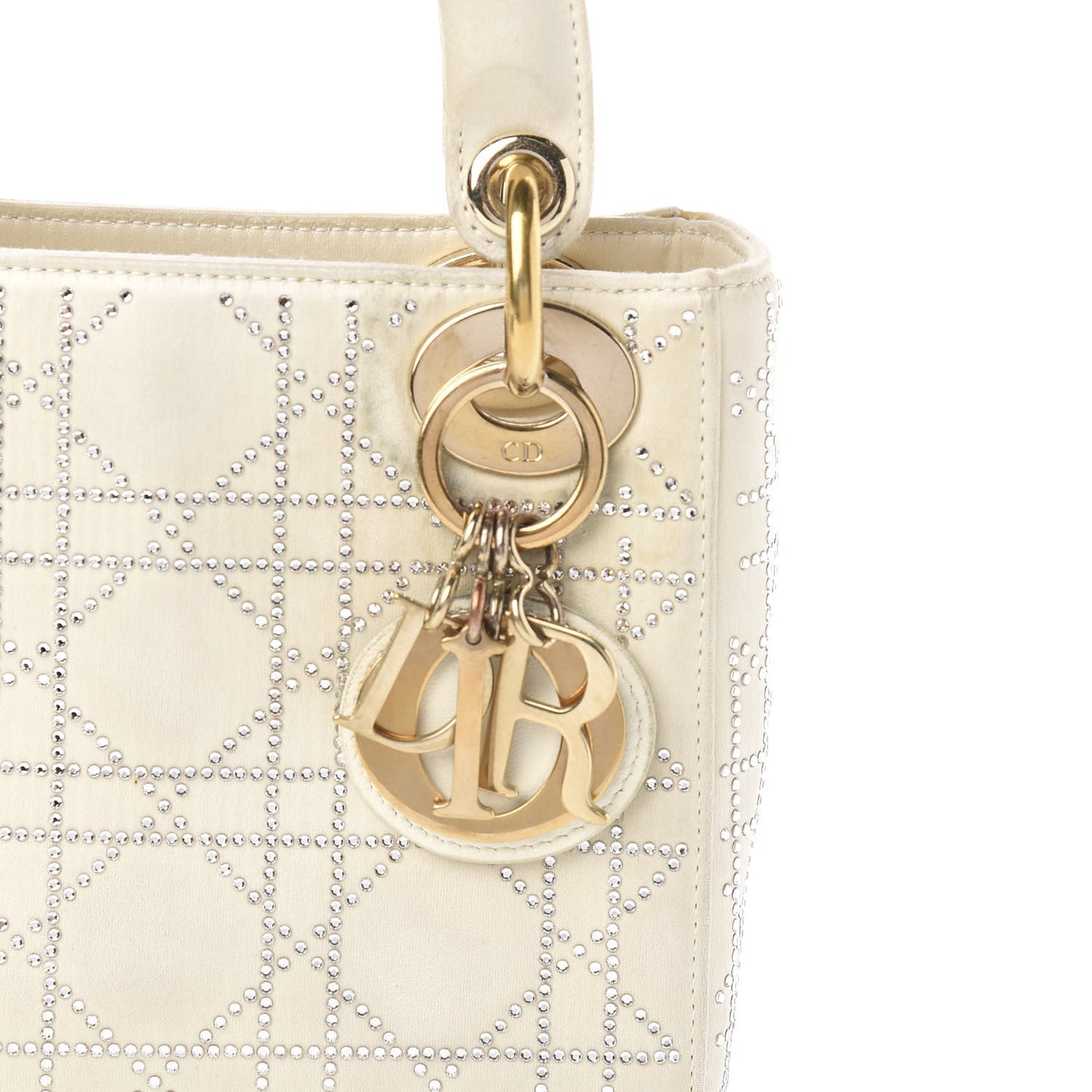 Satin Crystal Cannage Mini Lady Dior White