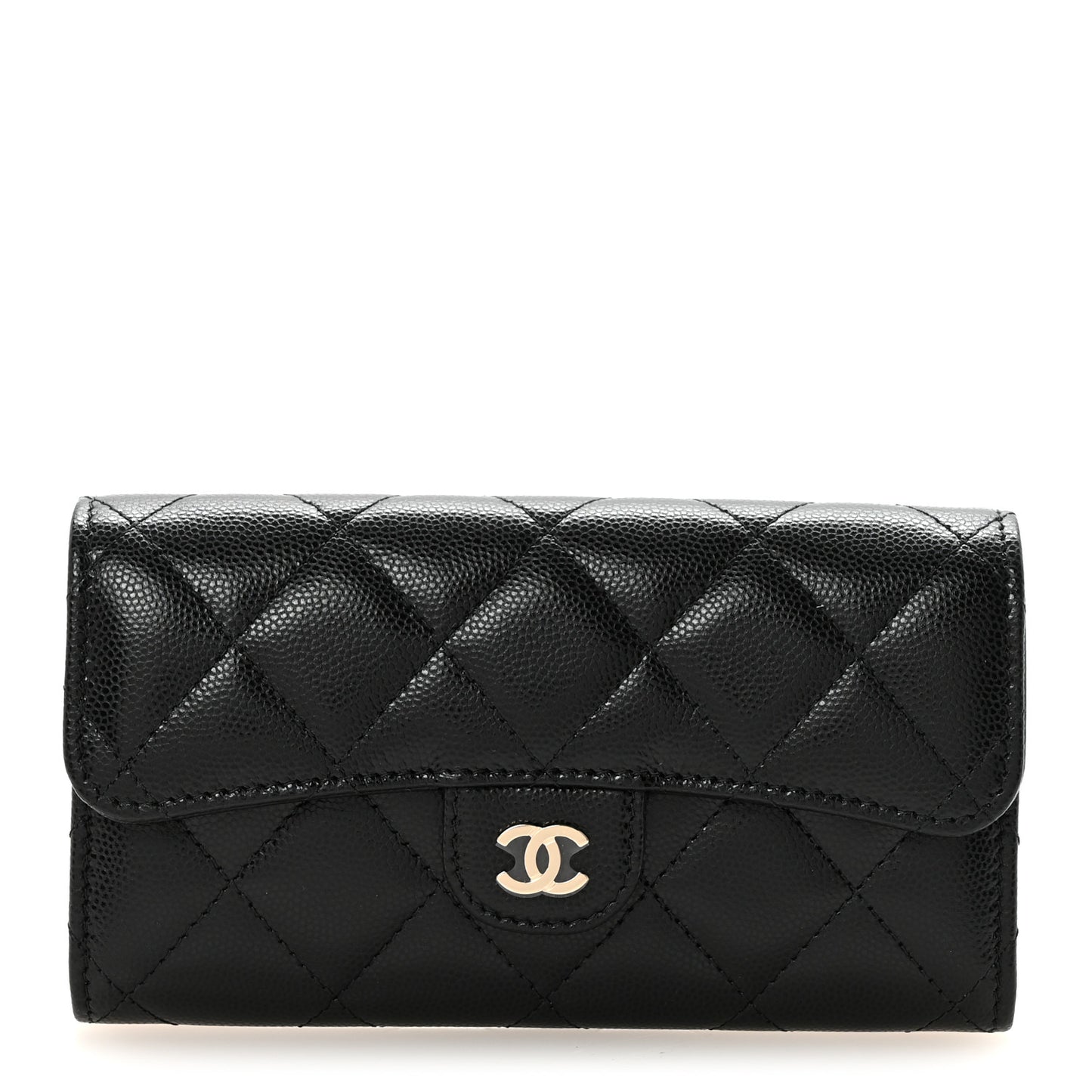 Caviar Quilted Medium Gusset Flap Wallet Black