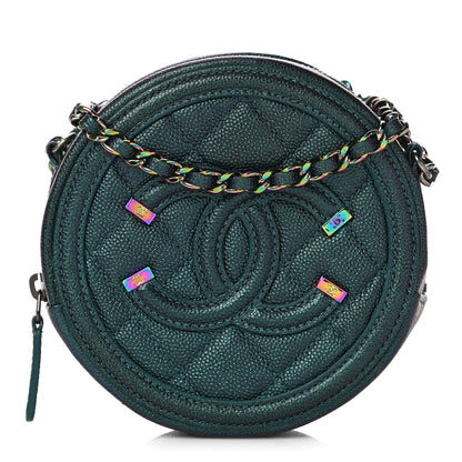 Chanel Iridescent Caviar Quilted Round Filigree Crossbody Dark Turquoise 1 of 10