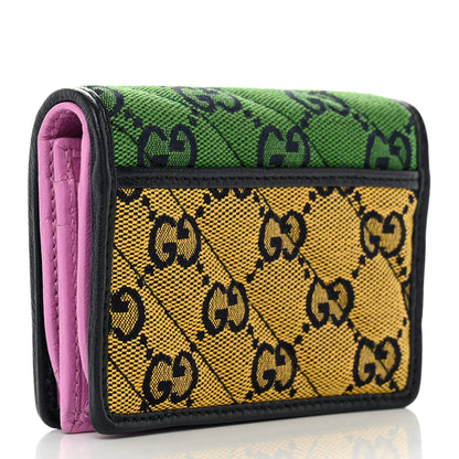 Gucci Monogram Multicolor Matelasse Diagonal GG Marmont Card Case Wallet Green Blue Yellow Candy Mousse 3 of 10