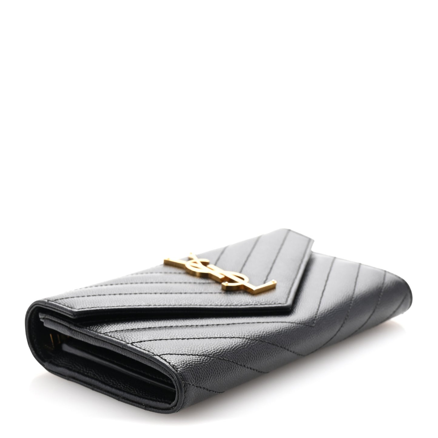 Grain De Poudre Matelasse Chevron Monogram Flap Wallet Black