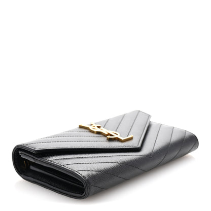 Saint Laurent Grain De Poudre Matelasse Chevron Monogram Flap Wallet Black 4 of 7