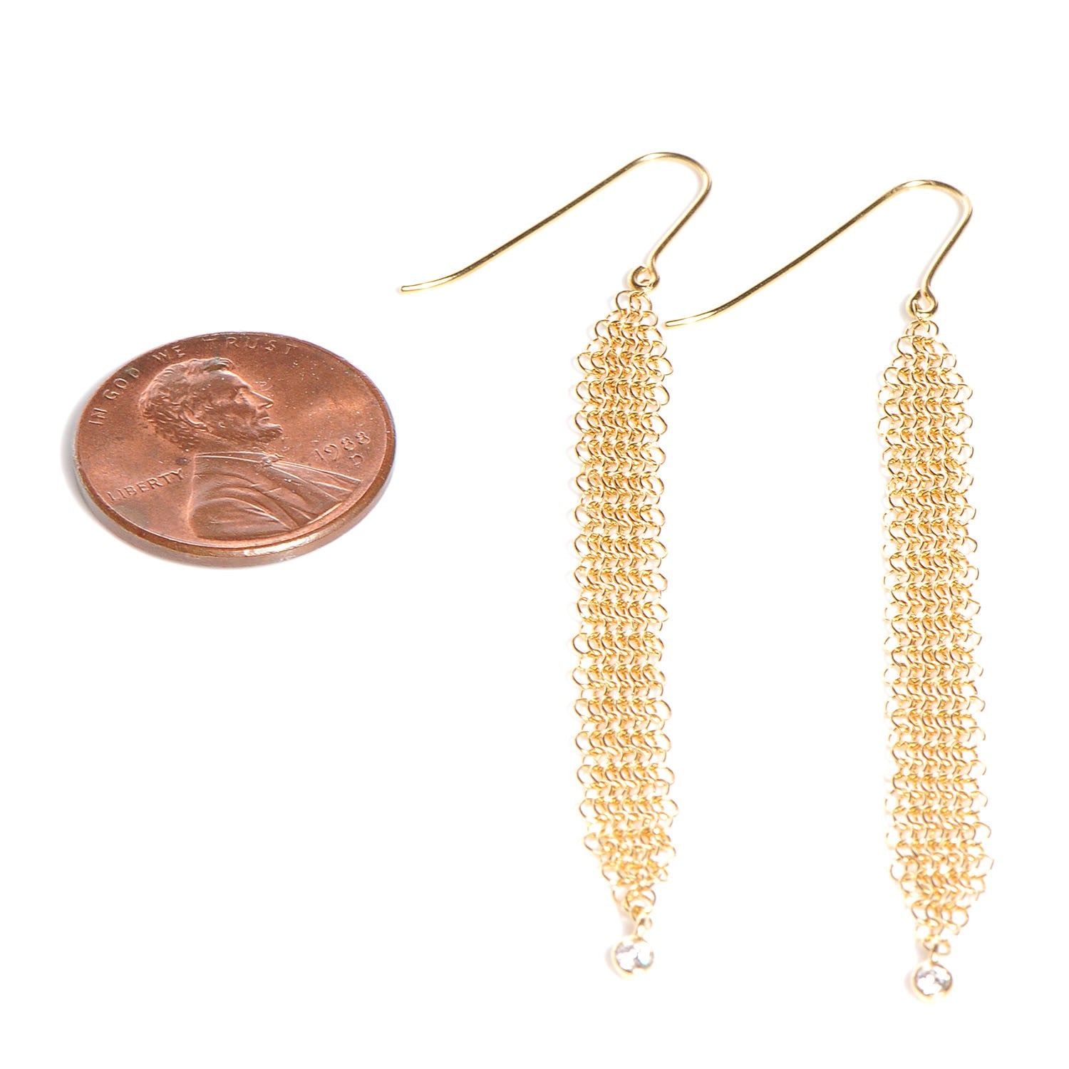 Tiffany 18K Yellow Gold Diamond Elsa Peretti Mesh Tassel Earrings 2 of 4