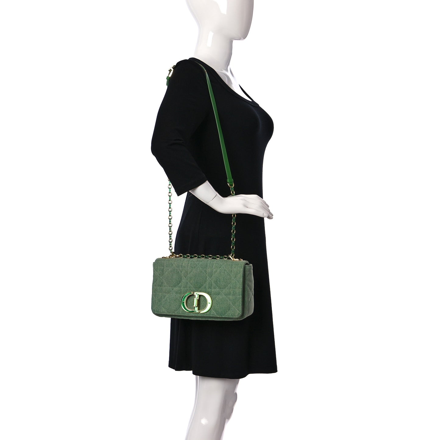Denim Macrocannage Medium Caro Bag Green