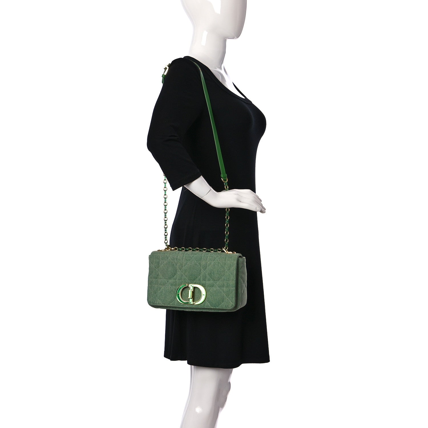 Christian Dior Denim Macrocannage Medium Caro Bag Green 2 of 8
