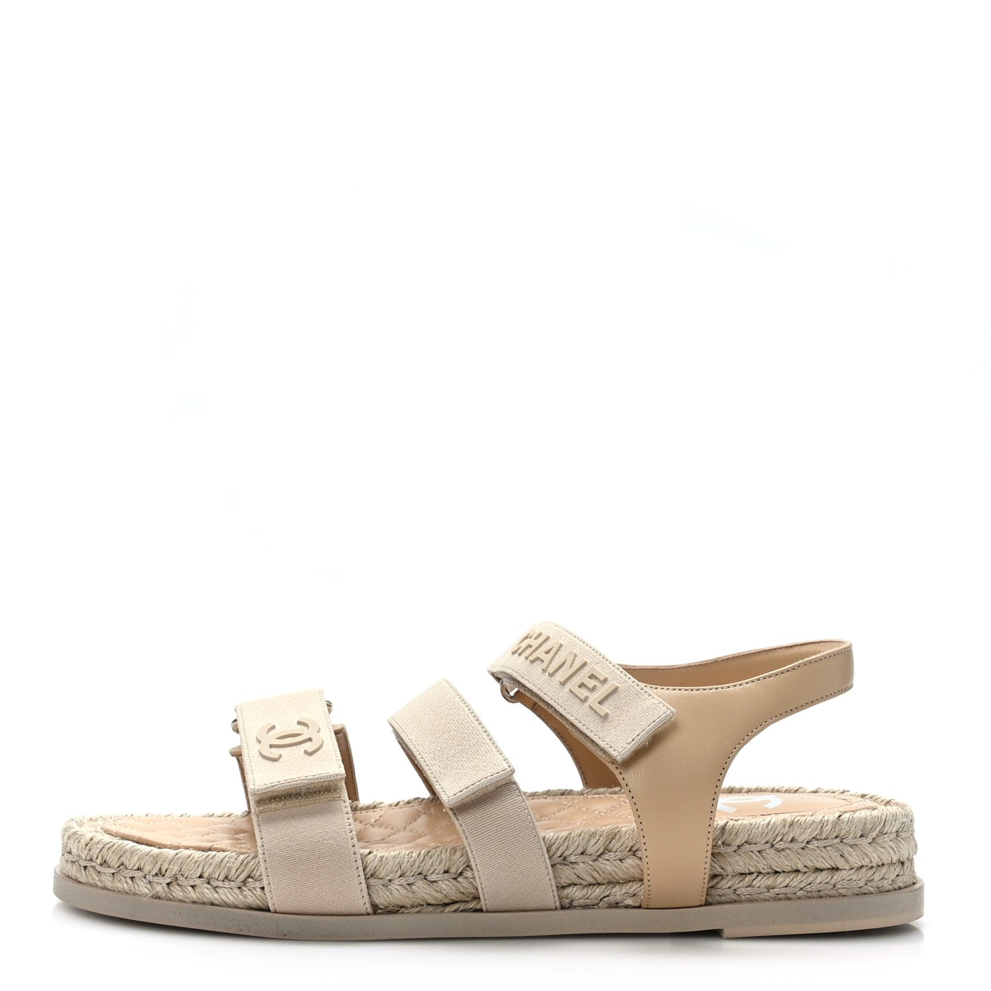 Stretch Fabric Lambskin CC Flat Sandals 41 Beige