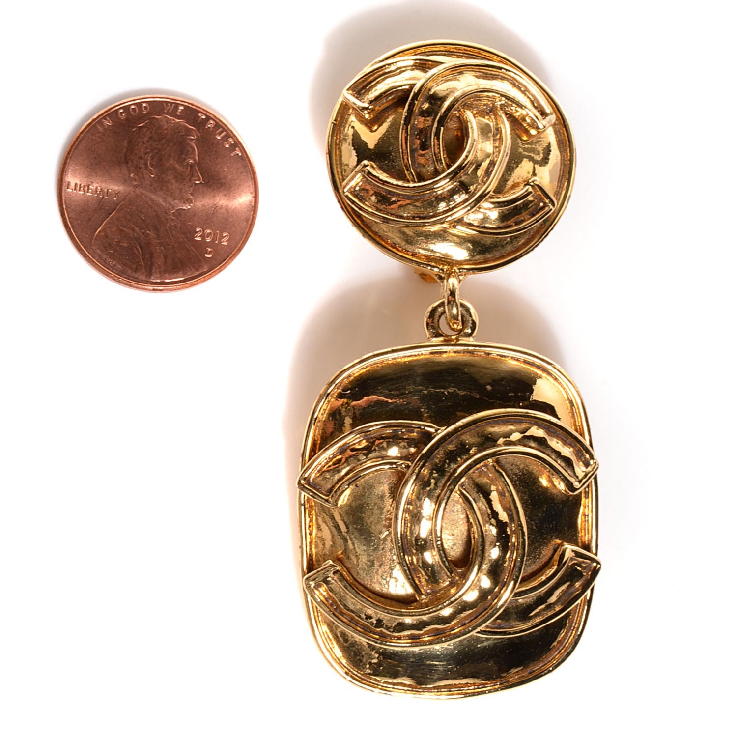 Chanel CC Clip On Drop Earrings Gold 2 of 4