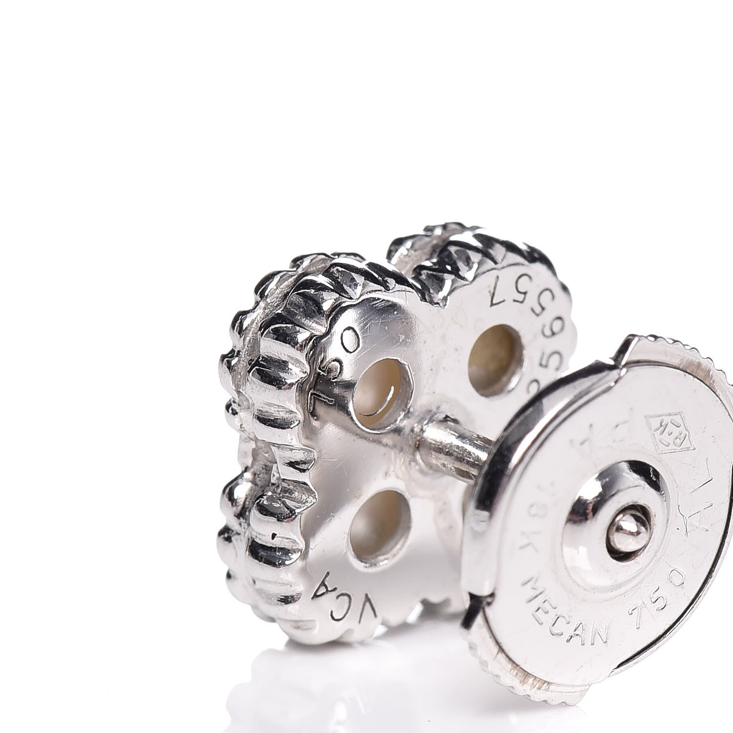 Van Cleef & Arpels 18K White Gold Mother of Pearl Sweet Alhambra Earrings 6 of 6