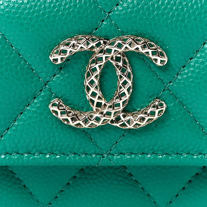 Chanel Caviar Metal Perforated Quilted Small CC Flap Wallet Green 11 of 15