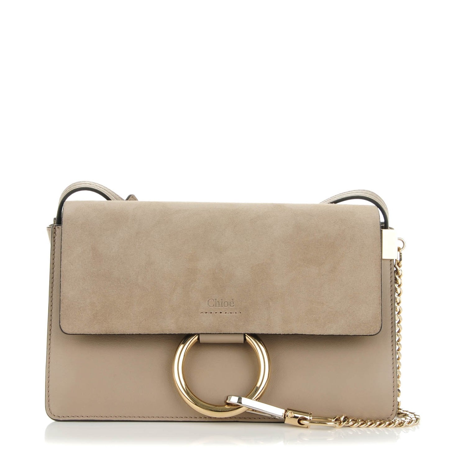Suede Calfskin Small Faye Shoulder Bag Motty Grey