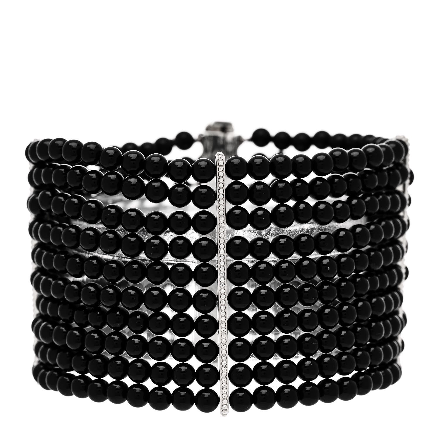 Tiffany Sterling Silver Black Onyx 10 Row Ziegfeld Bracelet 1 of 4